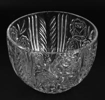 Nagyméretű ólomkristály kekszkínáló, rózsamintával, minimális pattogzással, d: 23 cm, m: 15 cm