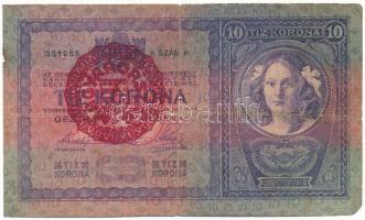 1904. 10K "2946 351085" piros "MAGYARORSZÁG" felülbélyegzéssel T:F, apró szakadások, középen hajtásnál luk Adamo K10