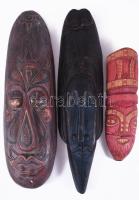 3 darab afrikai faragott fa maszk, h: 29-49 cm