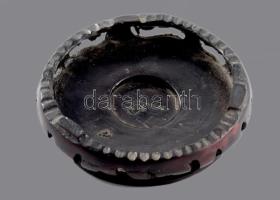 Indiai faragott keményfa mécsestartó, d: 13,5 cm