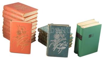 Gárdonyi Géza munkái sorozat 15 kötete. Bp., én., Dante. Kiadói aranyozott piros egészvászon-kötések (10 db), és kiadói ezüstözött zöld egészvászon-kötések (5 db), kopott, kissé foltos borítókkal, egy hiányzó szennylapokkal, és egy sérült gerinccel, néhány kötet laza fűzéssel. + Gárdonyi Géza: Egri Csillagok. Agyagisten, Biri. Bp., 1967., Szépirodalmi. Kiadói egészvászon-kötések.