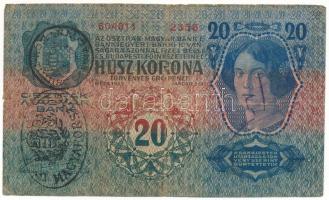 1913. 20K "2356 604011", I. Kiadás fekete "ROMANIA TIMBRU SPECIAL" felülbélyegzéssel és hamis(?) "MAGYARORSZÁG" felülbélyegzéssel T:F, pici lukak, kézírás Adamo K18B