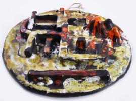 cca 1970/80 Iparművész falitál, plasztikus díszítéssel, csorgatott- és vulkánmázas, kis mázhibákkal,...