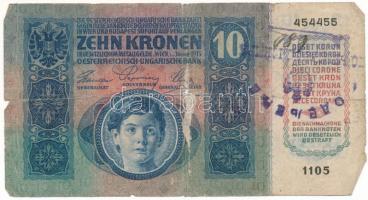 1915. 10K "1105 454455" hamis (?) szerb felülbélyegzéssel T:VG,G