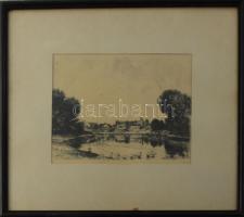 Varga Nándor Lajos (1895-1978): Dusnok, 1962. Rézkarc, papír, jelzett. Üvegezett fakeretben. 19×24 cm