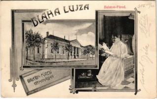 1905 Balatonfüred, Blaha Lujza színésznő a balatonfüredi otthonában, belső. Kurzweil Frigyes kiadása. Art Nouveau (EB)