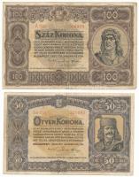 1920. 50K "5a 014 321093" + 1920. 100K "A 047 066909", "Orell Füssli Zürich" nyomdahely jelöléssel T:F Adamo K25, K29