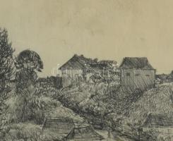 Varga Nándor Lajos (1895-1978): Táj, 1934. Rézkarc, papír, jelzett. Lap széle kissé foltos. Üvegezet...