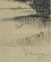 Varga Nándor Lajos (1895-1978): Táj, 1934. Rézkarc, papír, jelzett. Lap széle kissé foltos. Üvegezet...