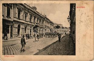 1905 Nyitra, Nitra; Telegdy utca, Spitzer József üzlete, masírozó katonák / street view, shops, marching K.u.K. soldiers (r)