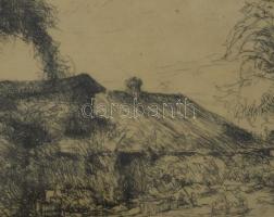 Varga Nándor Lajos (1895-1978): Udvar kecskével. Rézkarc, papír, jelzett. Üvegezett fakeretben. 14×1...