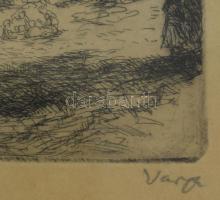 Varga Nándor Lajos (1895-1978): Udvar kecskével. Rézkarc, papír, jelzett. Üvegezett fakeretben. 14×1...