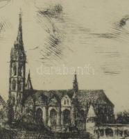 Varga Nándor Lajos (1895-1978): Budapesti látkép a Halászbástyával és a Mátyás-templommal. Rézkarc, ...