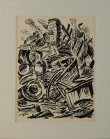 Frans Masereel (1889-1972): Jelenet csontvázzal. Fametszet, papír, jelzett a dúcon. Paszpartuban. 31x23 cm