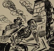 Frans Masereel (1889-1972): Jelenet csontvázzal. Fametszet, papír, jelzett a dúcon. Paszpartuban. 31...