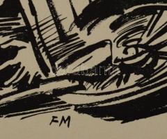 Frans Masereel (1889-1972): Jelenet csontvázzal. Fametszet, papír, jelzett a dúcon. Paszpartuban. 31...