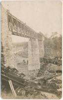1931 Biatorbágy, Torbágy; Felrobbantott vasúti híd Matuska Szilveszter merénylete után, mozdony maradványok, vasúti katasztrófa / Blown up viaduct with the ruins of the train, railway disaster, trainwreck. Bátori Béla felvétele, photo (kopott sarkak / worn corners)