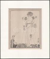 Kozma Lajos (1884-1948): Szecessziós női akt. Cinkográfia, papír, jelzett a cinkográfián, paszpartuban, 20×16 cm