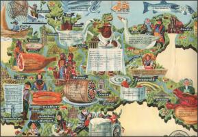 1934 Heidelberger, Das Haus der Deutschen Heimat, az itteni étterem ét- és itallapja, két nagyméretű...