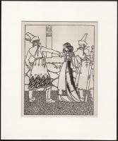 Kós Károly (1883-1977): Jelenet. Nyomat, papír, jelzés nélkül, paszpartuban, 18×14 cm