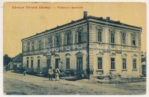 1908 Tövis, Teius; Oroszlán szálloda, kávéház, étterem. Klein Mihály kiadása, W. L. (?) 1645. / hotel, café, restaurant + "BUDAPEST - BRASSÓ 40 D" vasúti mozgóposta bélyegző (fa)