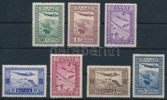 Görögország 1933 Légiposta sor Mi 362-368 (Mi EUR 300.-) (Mi 362 rozsda pötty, betapadás / stain spot, gum disturbance, Mi 366 gumi hiba / gum disturbance, Mi 367-368 rozsda folt / stain)