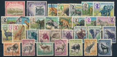 Dél-afrikai összeállítás, benne 31 klf bélyeg stecklapon