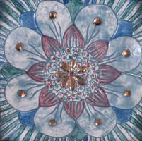 Bukrán Edit (1957-) Virágmotívum. Kerámia kép, keretben, jelzés nélkül, 10x10 cm, 17x17 cm