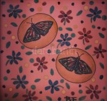 Bukrán Edit (1957-) Lepkemotívum. Kerámia kép, keretben, jelzett, 10x10 cm, 17x17 cm