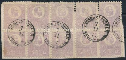 1871 Kőnyomat 25kr fekvő tízestömbben levéldarabon, I-V-IV-III-II / VI-X-IX-VIII-VII típusokban. Az ...