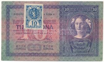 Csehszlovákia 1904. 10K "2807 005042" csehszlovák 10h bélyeggel felülbélyegezve T:F Czechoslovakia 1904. 10 Korona "2807 005042" with czechoslovakian 10 Halerov stamp C:F