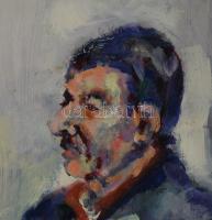 Jelzés nélkül: Színes enteriőr ülő alakkal. Olaj, farost. Sarkaiban apró sérülésekkel. 60x50 cm