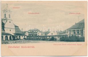Tótsóvár, Sóvár, Soóvár, Solivar; Sóraktár, Nándor főzde, Ferenc főzde. Fénynyomat Divald műintézetéből / salt depot, warehouse, salt distillery