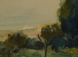 Lampert jelzéssel (Lampért András?): Zöldellő táj. Akvarell, papír, paszpartuban. 27,5×42 cm