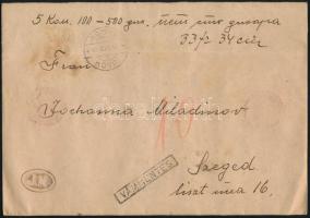 1924 Értéklevél Szegedre kétnyelvű "KOVIN" bélyegzéssel