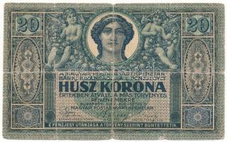 1919. augusztus 9. 20K "R 2019 627420" T:G ragasztott Hungary 1919. August 9th 20 Korona "R 2019 627420" C:G sticked Adamo K20, Krause P#42