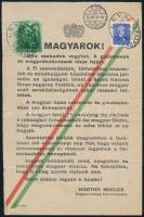 1938 A Felvidék visszacsatolása alkalmából kiadott "Magyarok!" című dekoratív szórólap Horthy Miklós Magyarország kormányzója nevében, Léva visszatér pecsétekkel, szép állapotban
