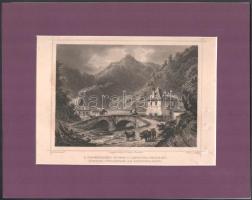 1853 Ludwig Rohbock (1820-1883) - A. Fesca: A Verestorony-szoros (Erdély) a Lotriora pataknál, acélmetszet, paszpartuban, kissé foltos, 17×25 cm
