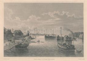 1853 Ludwig Rohbock (1820-1883) - J. Umbach: Óbuda s a hajómalmok, acélmetszet, jelzett a metszeten, jó állapotban, 17×25 cm