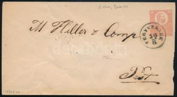 1871 Kőnyomat 5kr díjjegyes boríték (VI. típus) / Litho 5kr PS-cover "FEGYVERNEK" - "PEST / DÉL ELŐTT" Hátoldalon Bánfalvy tulajdonosi jelzéssel. Mellékelve Bánfalvy listája 1980-ból, ahol a levél a 7. sorszámú. / Bánfalvy's ownership sign on the backside. Attached Bánfalvy's list from 1980, where the letter is the numbered 7.