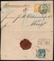 1873 Könyvnyomatos 3kr díjjegyes boríték Réznyomat 2kr és 10kr díjkiegészítéssel ajánlott küldeményként / Registered 3kr PS-cover with Mi 8 + 11 additional franking "PEST / AJÁNLOTT" - Triest Előélet / History: Stetzer - 1.300,- DM