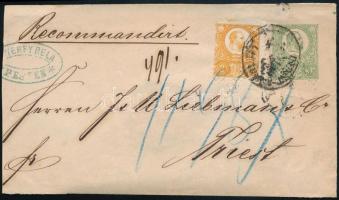 1873 Könyvnyomatos 3kr díjjegyes boríték Réznyomat 2kr és 10kr díjkiegészítéssel ajánlott küldeményk...