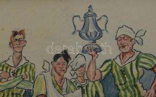 Olvashatatlan jelzéssel: A győztes csapat (futball karikatúra vagy illusztráció), 1929. Akvarell, tu...