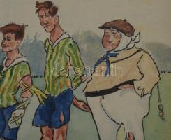 Olvashatatlan jelzéssel: A győztes csapat (futball karikatúra vagy illusztráció), 1929. Akvarell, tu...