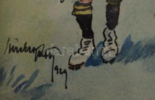 Olvashatatlan jelzéssel: A győztes csapat (futball karikatúra vagy illusztráció), 1929. Akvarell, tu...