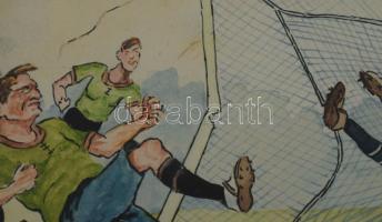 Olvashatatlan jelzéssel: Gól (futball karikatúra vagy illusztráció), 1929. Akvarell, tus, papír, jel...