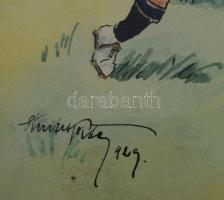 Olvashatatlan jelzéssel: Gól (futball karikatúra vagy illusztráció), 1929. Akvarell, tus, papír, jel...