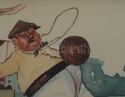 Olvashatatlan jelzéssel: A játékvezető (futball karikatúra vagy illusztráció), 1929. Akvarell, tus, ...