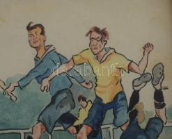 Olvashatatlan jelzéssel: A játékvezető (futball karikatúra vagy illusztráció), 1929. Akvarell, tus, ...