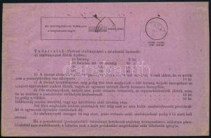 1874 Távirati postautalvány Réznyomat 5kr és 10kr bélyeggel / Money order with Mi 10-11
"BUDAP...